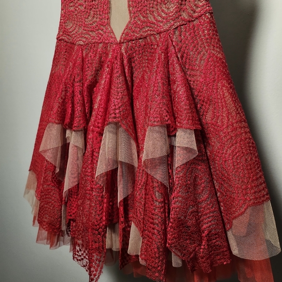 BCBGMAXAZRIA Scarlet Red Lace Mesh Tiered Layered Tulle Rochelle Fairy Dress 2 - Picture 2 of 10